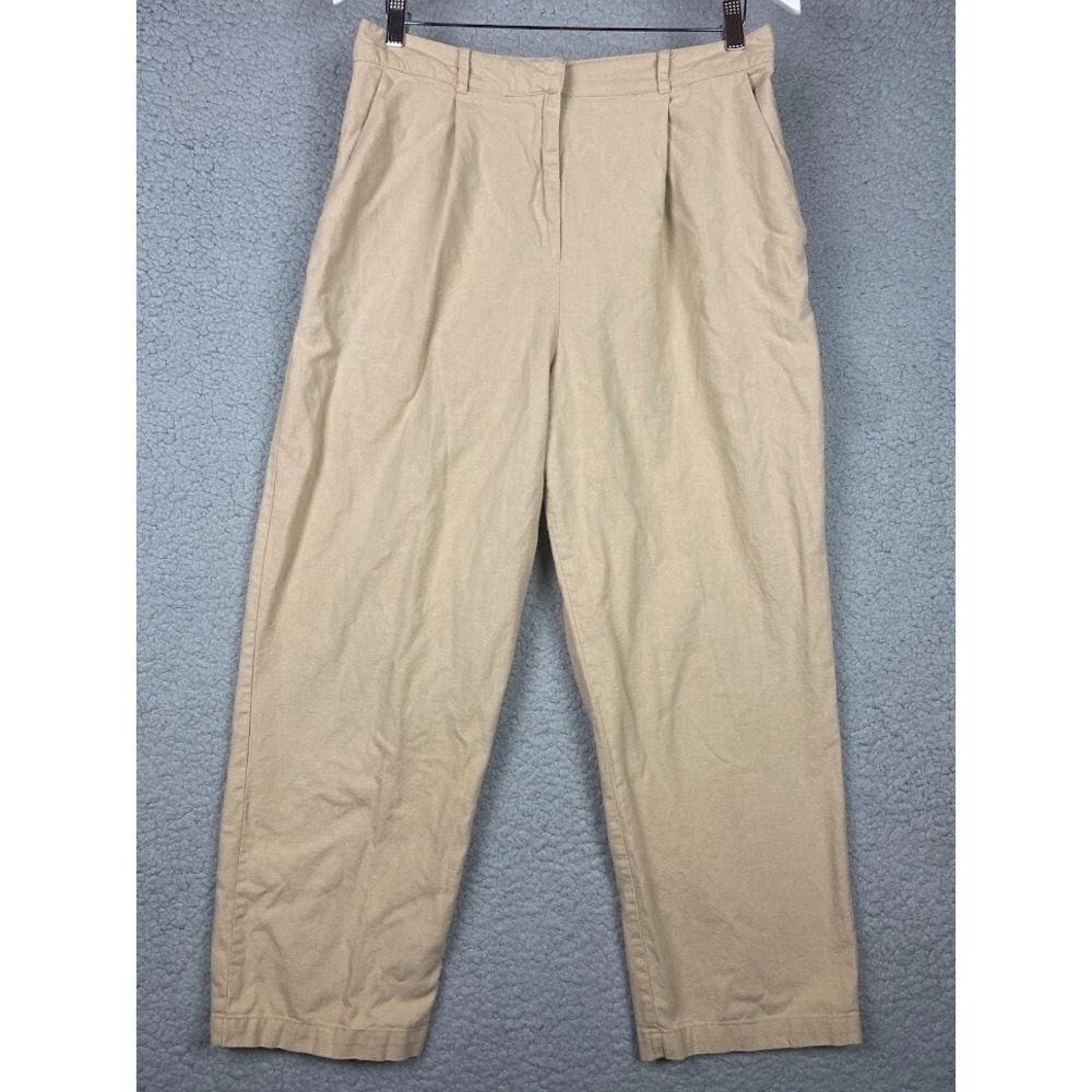 PRIMARK Linen Blend Pants Sz 8 Womens 31x25 Pleated Hi Rise Relaxed Loose Short